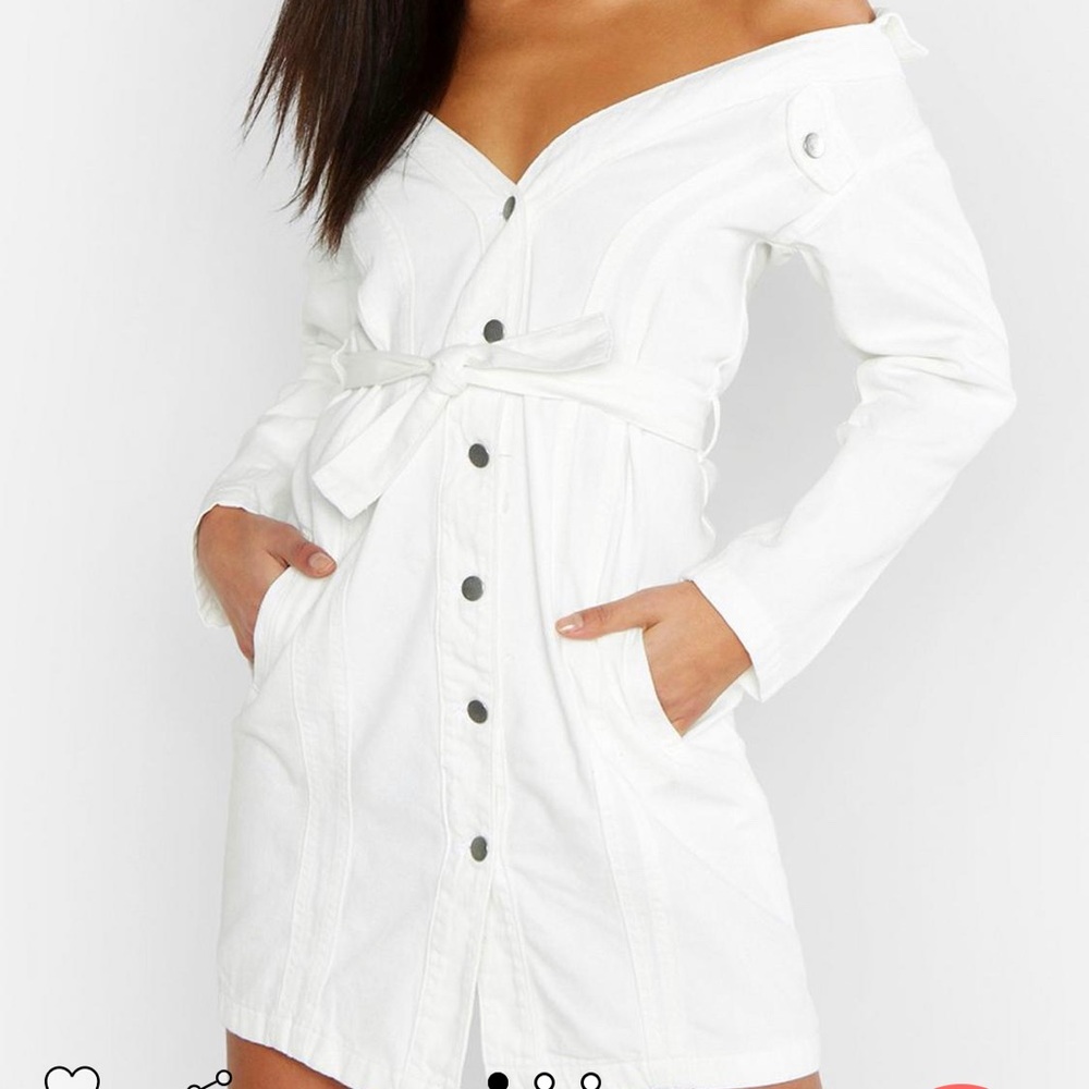 White off-shoulders button down denim dress